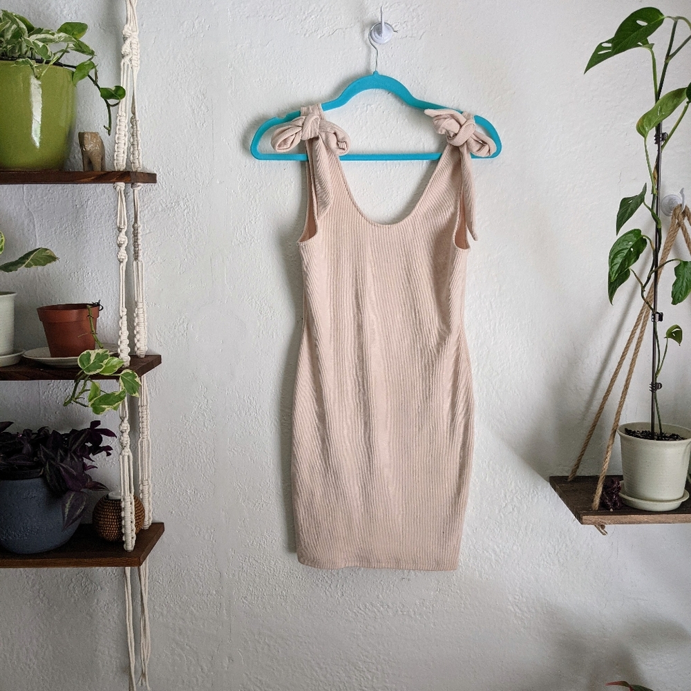 Mink Pink Ribbed Mini Dress with Bows